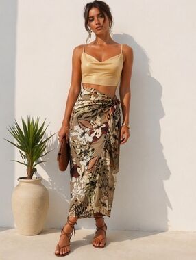 Floral Tie-Waist Wrap Skirt